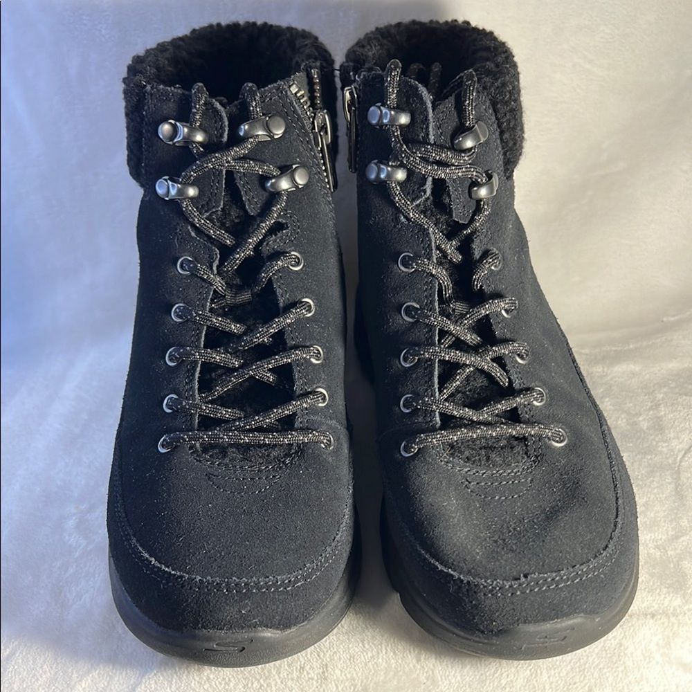 Skechers Black Lace Up Boots with Suede Upper and Padded Collar